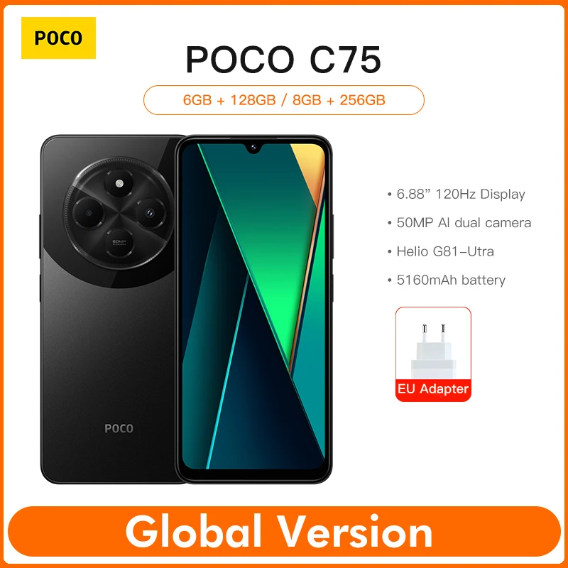 POCO C75 Global Version NFC 128GB 256GB 6.88'' 120Hz Display Helio G81-Ultra 50MP Camera Massive 5160mAh Battery