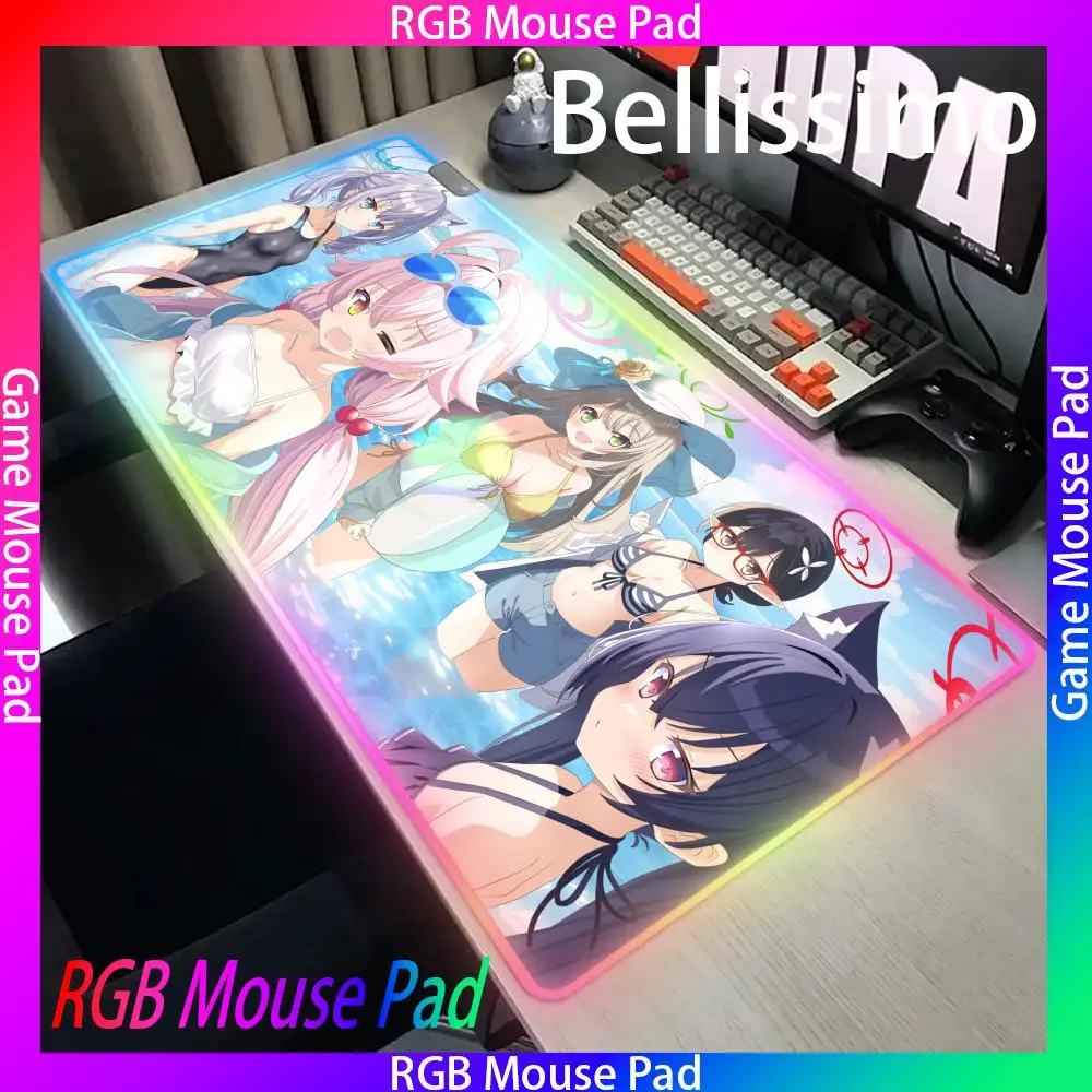 Blue Archive Anime Aris RGB Pc Gamer Keyboard Mouse Pad Mousepad LED Glowing Mouse Mats Rubber Gaming Computer Mausepad