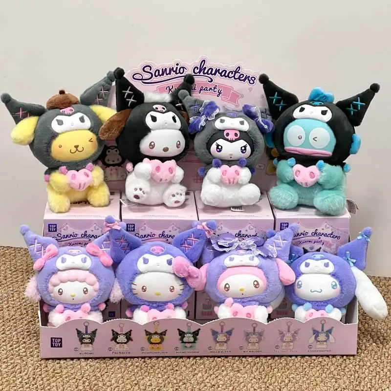 

Семья персонажей аниме Kuromi Party Series, слепая коробка, игрушка, мягкая и удобная на ощупь, милая кукла, рюкзак, кулон, загадочная коробка, подарки