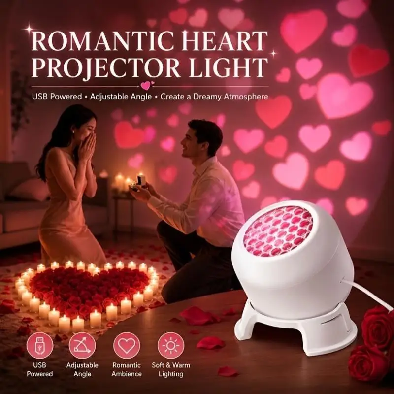 Romantic Dynamic Love Heart Projection Night Light Low Power Portable Lamp for Bridal Shower Party Scene Decor