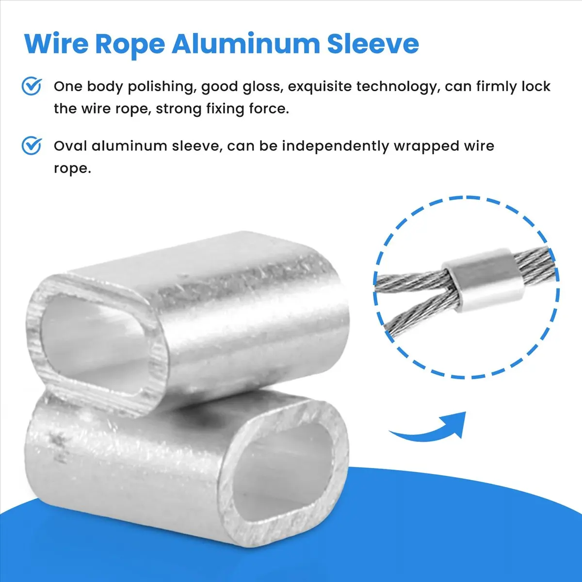 DTA4 100Pcs 2.5mm Single Hole Wire Rope Aluminum Sleeves Clip, Oval Cable Crimps Ferrule for Steel Wire