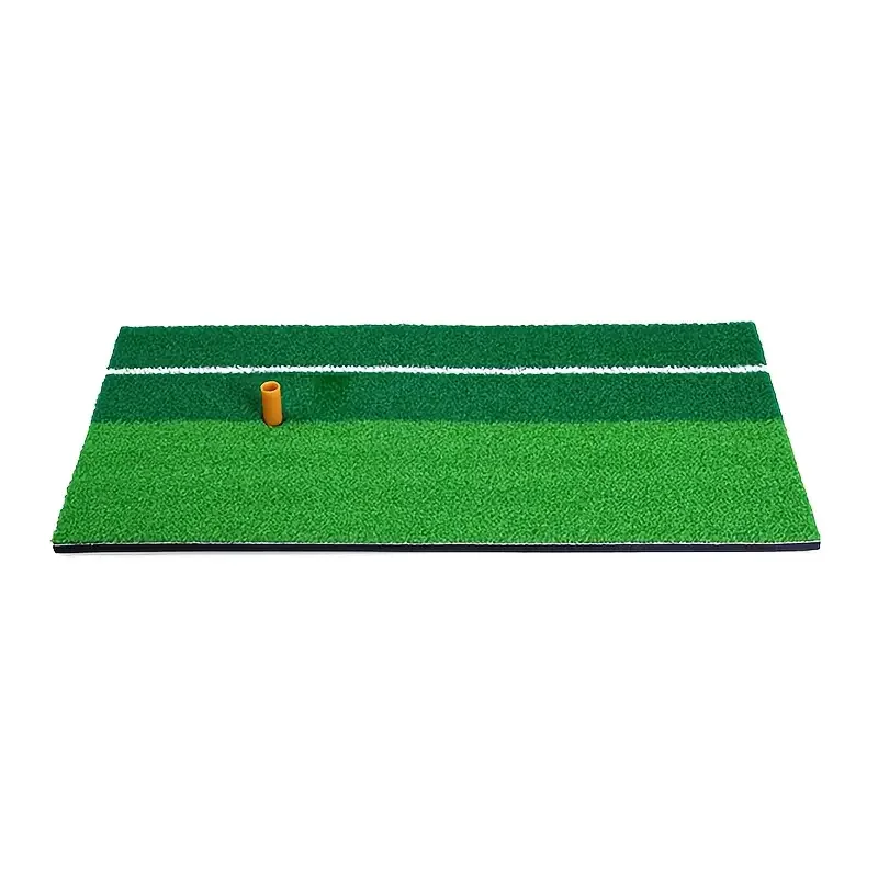 1pc Golf Practice Mat with Two-Color Reverse Grass Design (Green/Grass Green) & White/Yellow Alignment Lines - Durable PP Materi