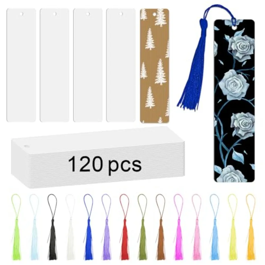 

Набор заготовок для сублимации: алюминиевые металлические закладки для книг с отверстием и разноцветными кисточками для творчества, оптом