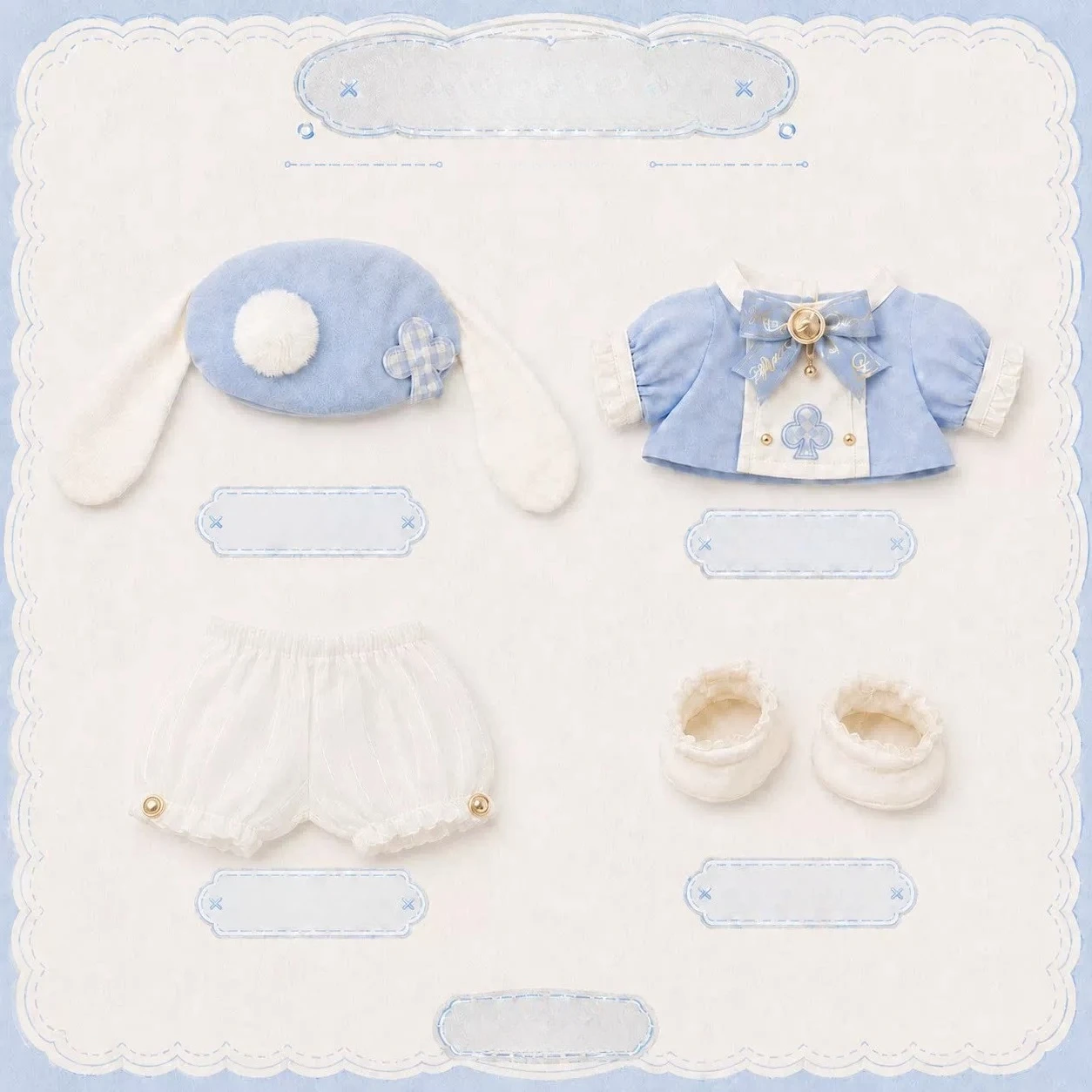 20cm Plush Doll Clothes 4‑Piece Outfit Beret Hat Blouse Bloomers Shoes Cute Casual Costume Doll Accessories