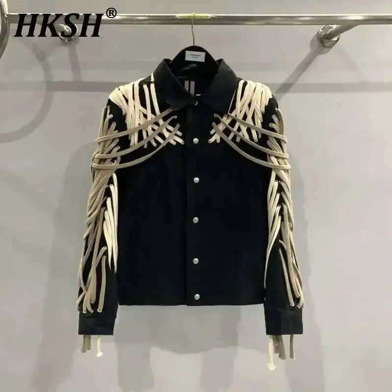 HKSH Frühling Herbst Neue männer Streetwear Dark Punk RO Stilvolle High Street Seil Jacke Frauen Chic Mode Y2K Baumwolle mäntel HK3531