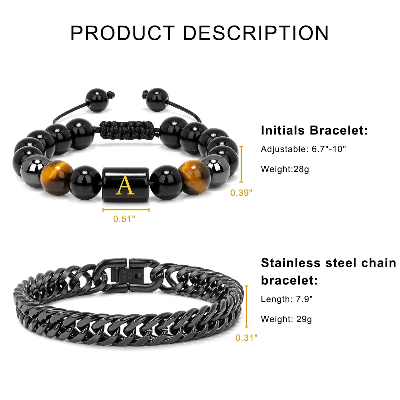 2 قطعة/المجموعة 26 حرف الحجر الطبيعي الرجال أساور عين النمر الهيماتيت سوار الطاقة الأسود التيتانيوم الصلب سوار الإسورة مجوهرات #2