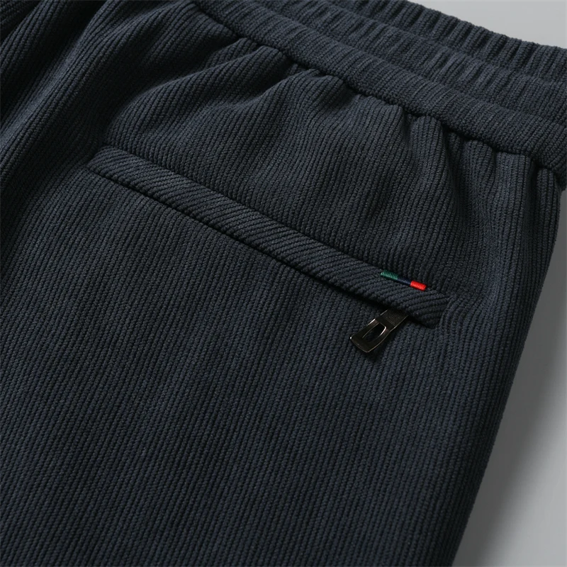 عالية الجودة الشتاء الصوف الدافئة سراويل تقليدية الرجال مرونة الخصر مستقيم سستة جيب في الهواء الطلق يتدفقون سروال قصير الذكور