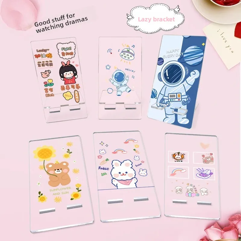 حامل الهاتف المحمول الاكريليك مخصص ثنائي الأبعاد الكرتون الرسوم المتحركة سطح المكتب شفافة طالب عنبر كسول حامل