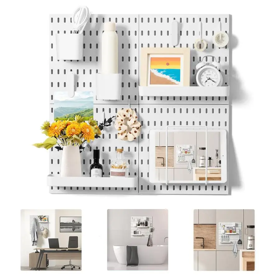 

Pegboard Combination Wall Organizer Kit, 4 Pieces Pegboards and 17 Accessories Modular Hanging, Wall Mount Display Peg board Pan