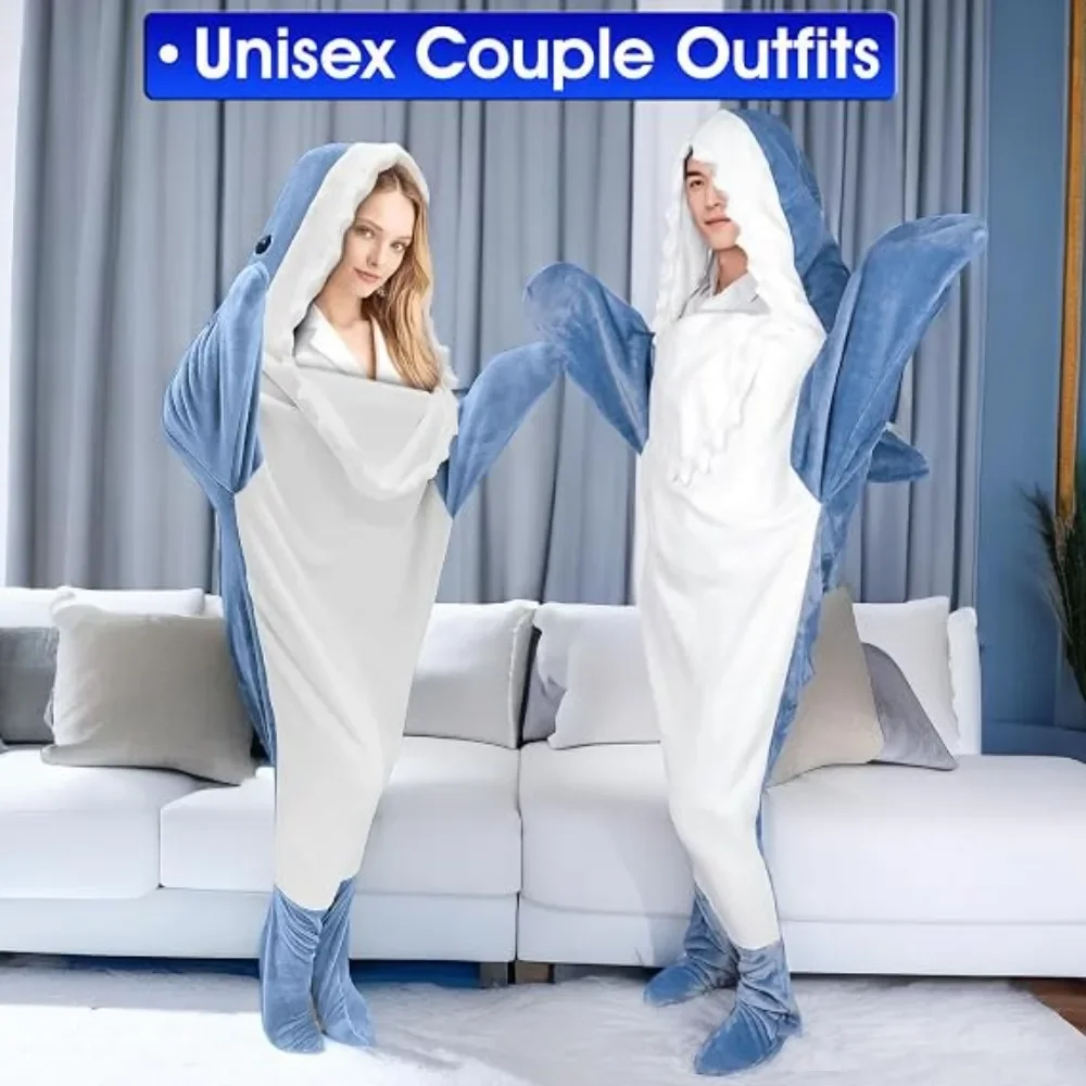 Shark Blanket Hoodie Onesie for Adult & Kid, Wearable Shark Sleeping Bag, Soft Cozy Onesie Costume for Halloween Cosplay
