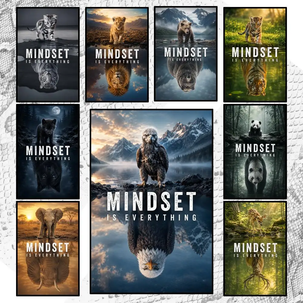 Art Animal Motivational Mindset Poster Wall Art Poster HD Waterproof PP Print Bedroom Living Room Office Decor Gift