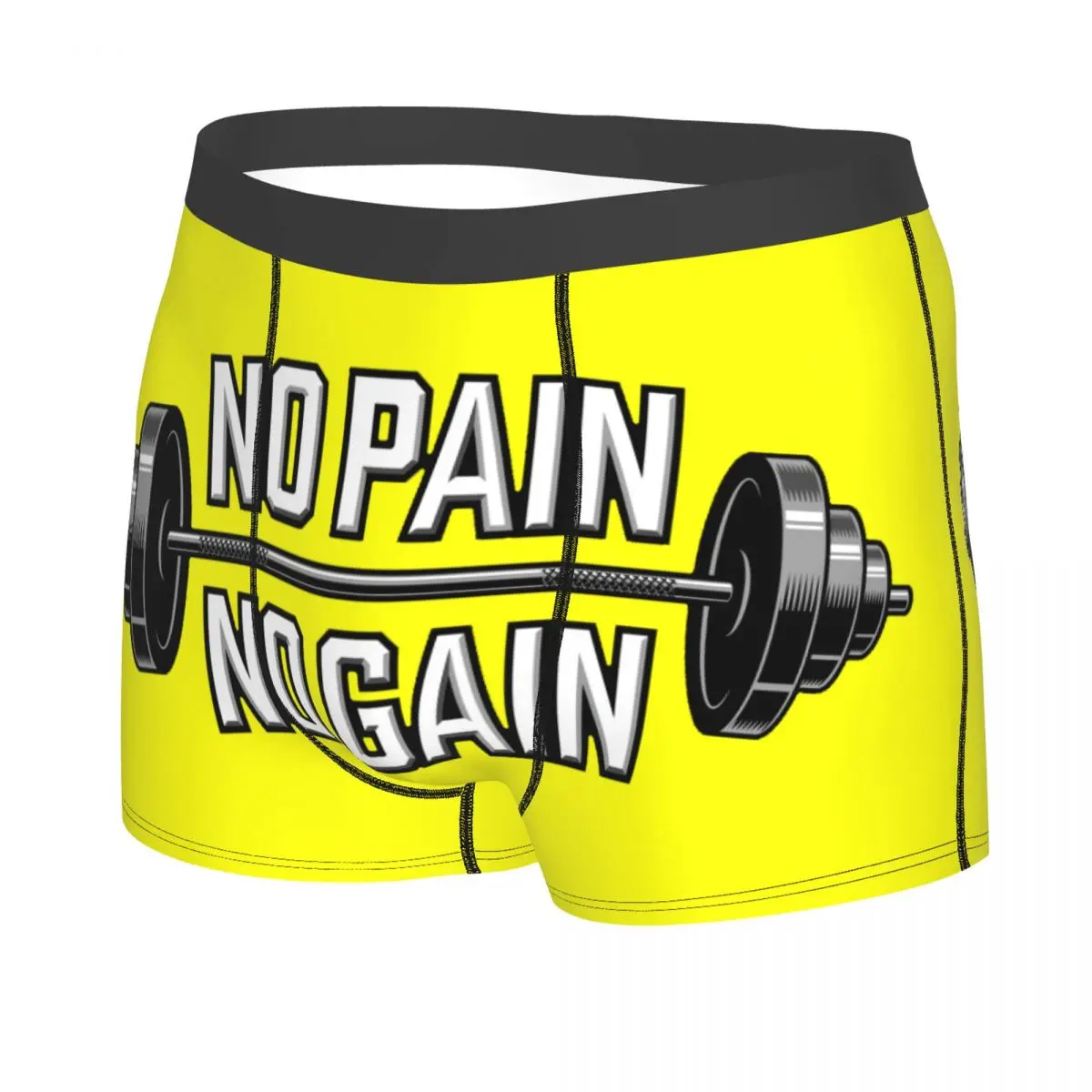 Custom No Pain No Gain Gym Motivational Quote Underwear Men Breathable Bodybuilding Workout Boxer Briefs Shorts Panties Soft