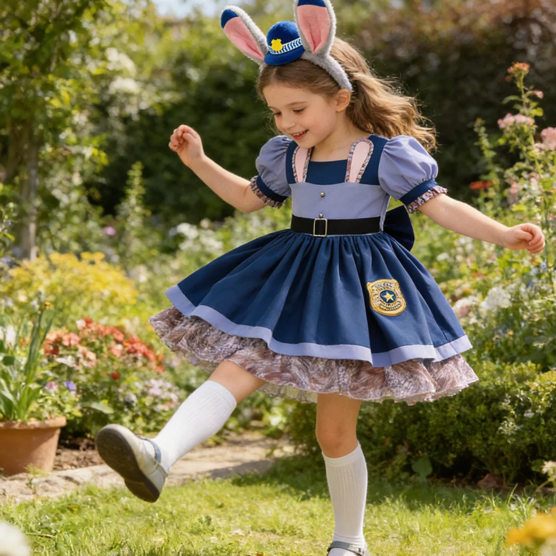 

Girl Cosplay New MoviePolice Officer Dress Disguise Cartoon Zoo Bunny Costume Kids Dress Up Easter Rabbit Dress Fantasia Outfits