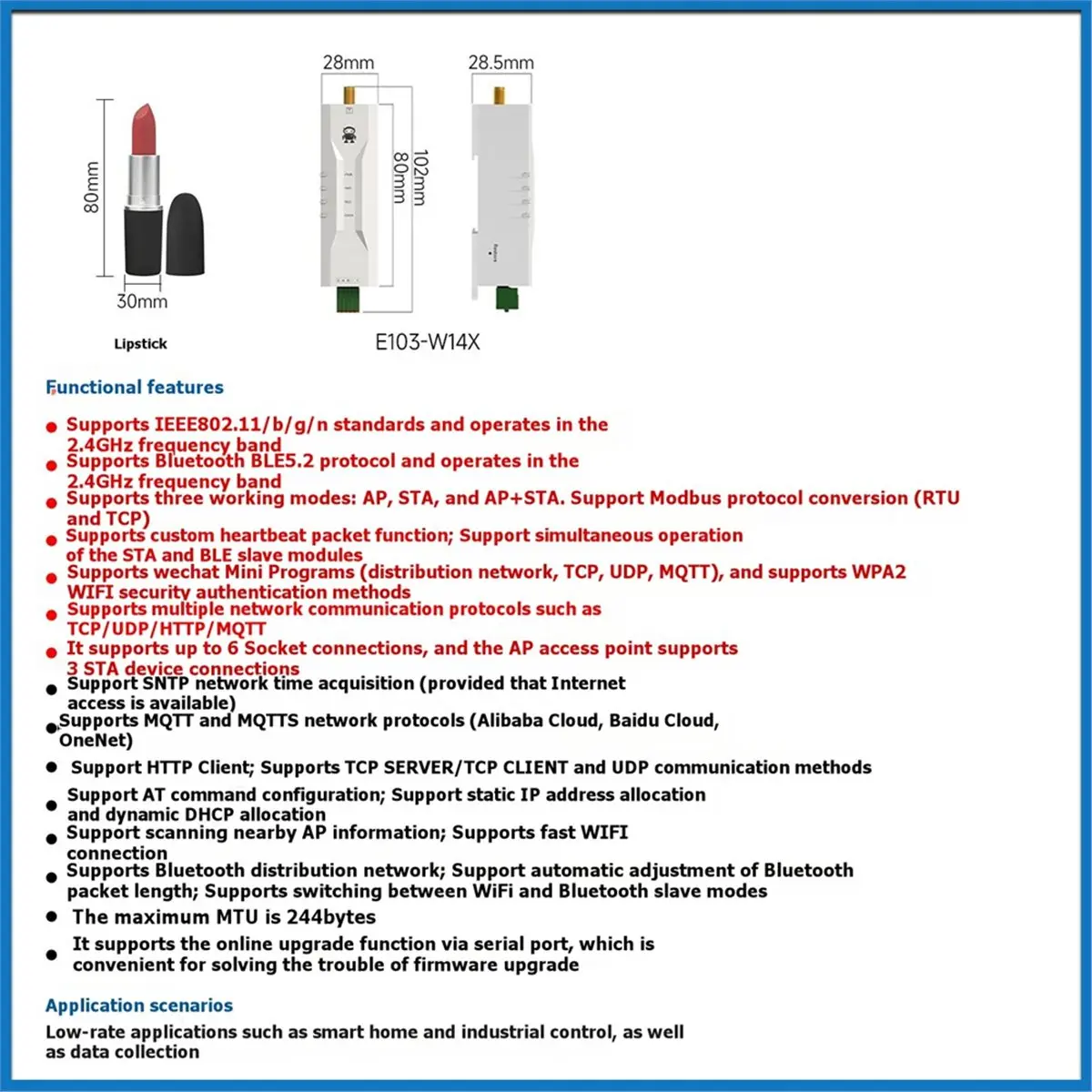 A10R WiFi Serial Server WiFi+BLE Dual-Mode Serial Server Modbus Support TCP/UDP/HTTP/MQTT BLE5.2 RS485 Interface