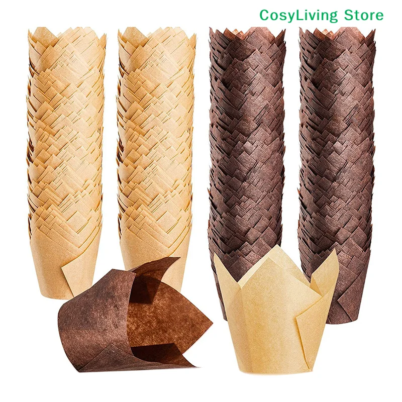 [CL]50Pcs Tulip Muffin Cupcake Paper Cups Oilproof Cupcakes Liner Baking Muffin Cup Cake Wrap Cases For Birthday Shower Party