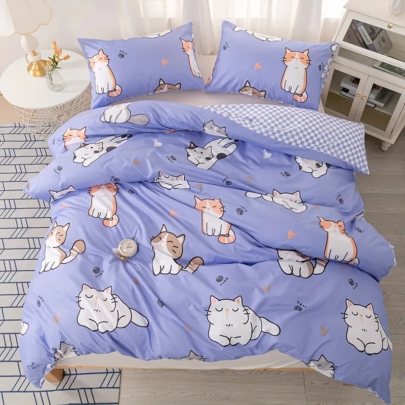 

Kawaii Cat Print Duvet Cover Set - Fashion Cute Soft Comfortable Bedding for Bedroom Guest Room - Cute Animal Theme