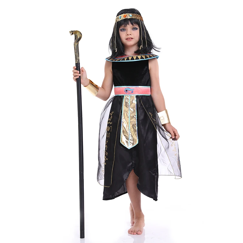 Dark Egyptian Cleopatra Costume For Girls Black Nile Queen Outfit Kids Ancient Egypt Goddess Historical Pharaoh Princess Dress