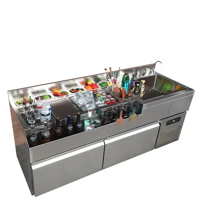 OME Commercial Stainless Steel Bar Portable Bar Counter Mobile Restaurant Hotel Bar Stainless Steel Counter Cocktail Station