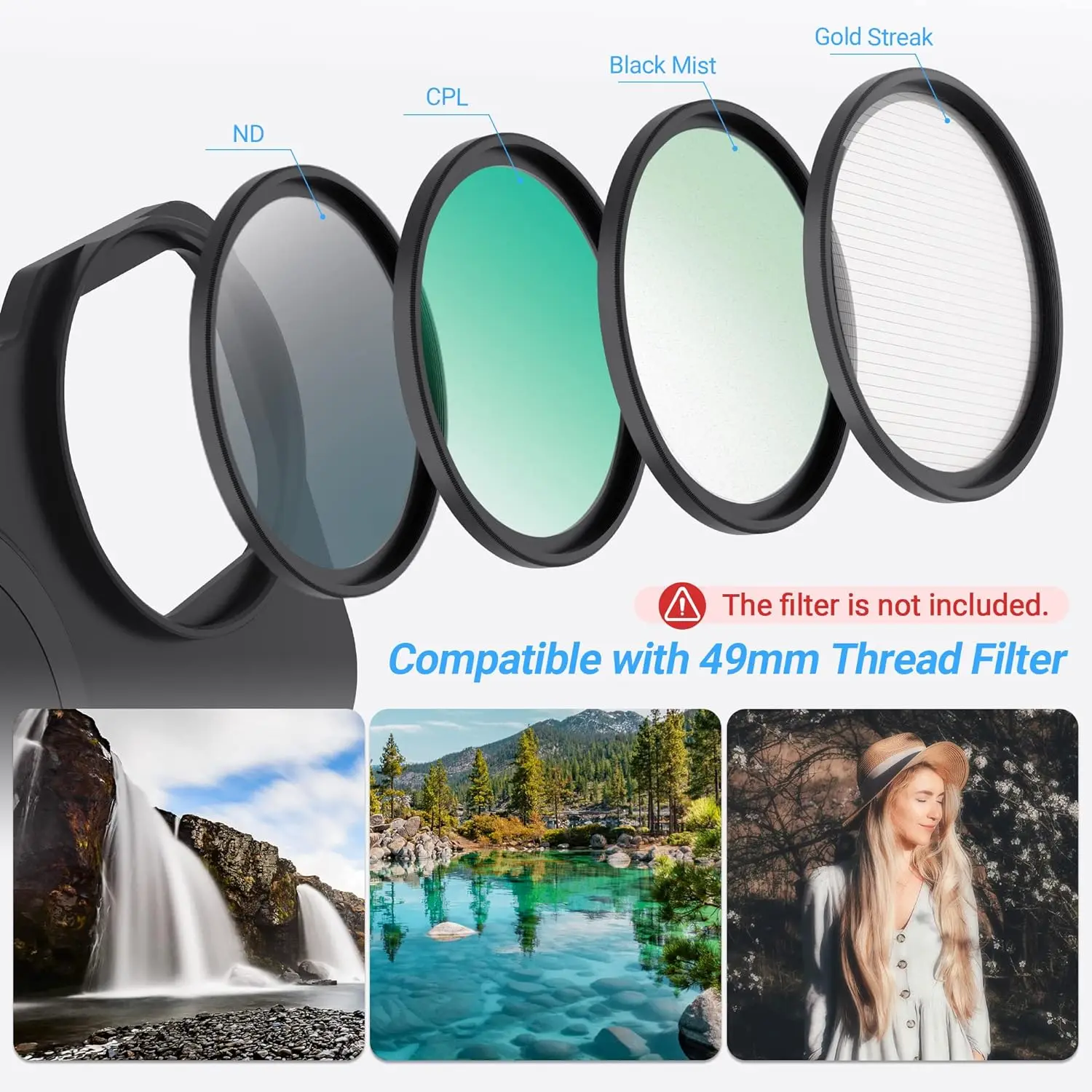 JJC 49mm Magnetic Lens Filter Mount Adapter for iPhone 15 Pro Max 14 Pro Max 13 Pro Max Filter Base with Cold Shoe Mounts