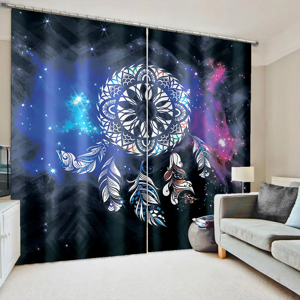 

3D Printed Boho Digital Animal Wolf Psychedelic Blue Shading Pattern Thin Curtains Bedroom Home Living Room Grommet Top Hook