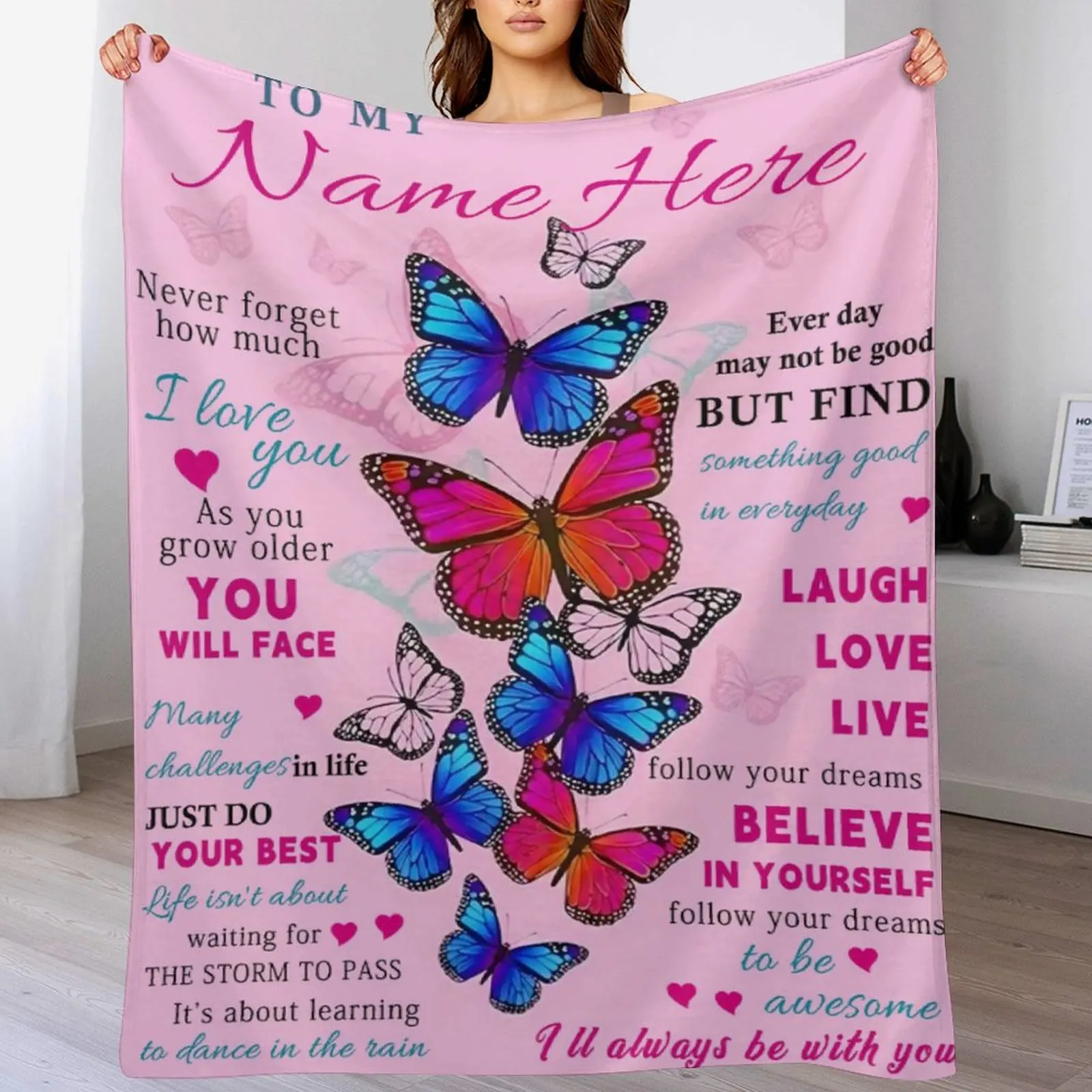 Cozy Butterfly Printed Flannel Blanket -Soft,Warm,Lightweight for All Seasons-for Granddaughters,Sofa,Office,Camping,Travel,Gift