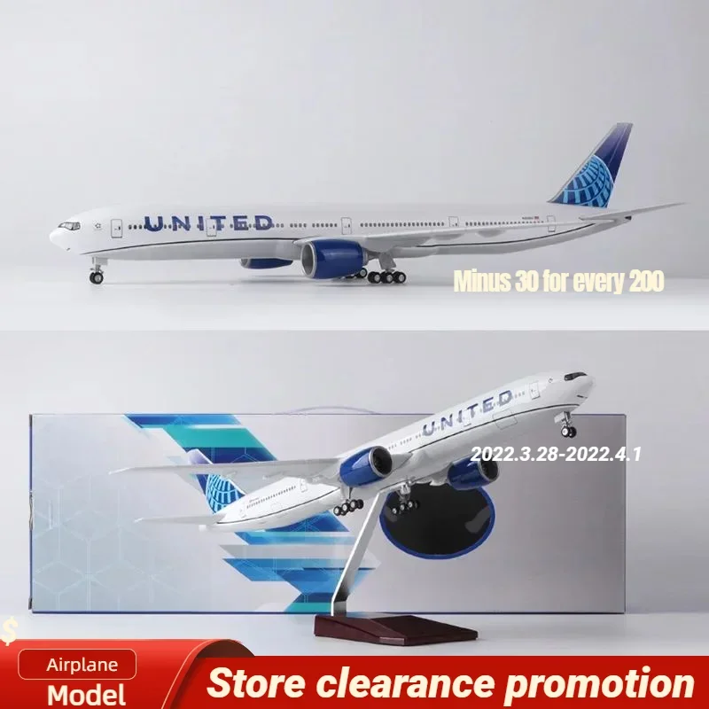 New 47CM 1/157 Scale 777 B777 Aircraft UNITED Airlines Model W Light and Wheel Landing Gear Plastic Resin Plane Toy F Collection