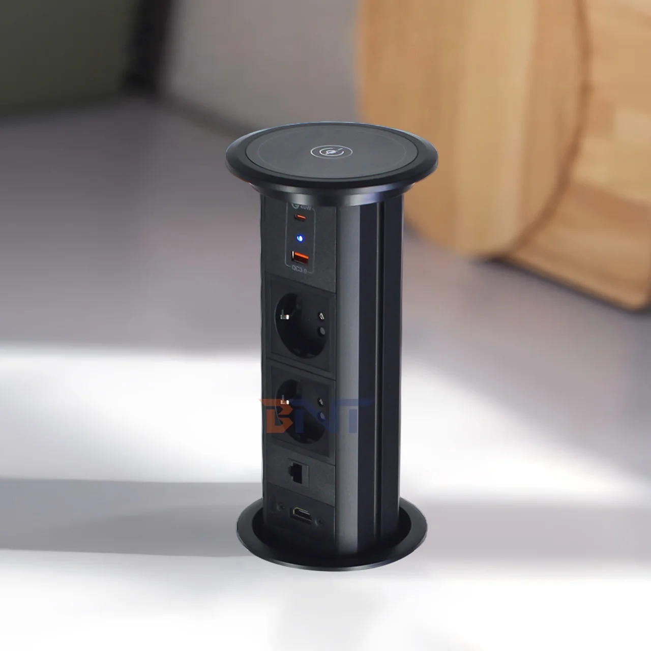 BNT Electric Motorized Pop up Tabletop Kitchen Socket with 2 Outlets Waterproof USB A+C Ports & Network Port