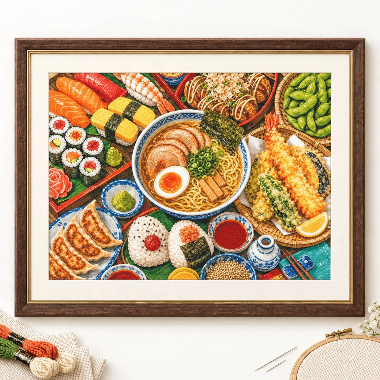15CT [ZZ9286-Japanese Cuisine Collection]11CT 14CT 16CT DIY Stamped Cross Stitch Kit with Printed Canvas and Cotton Threads