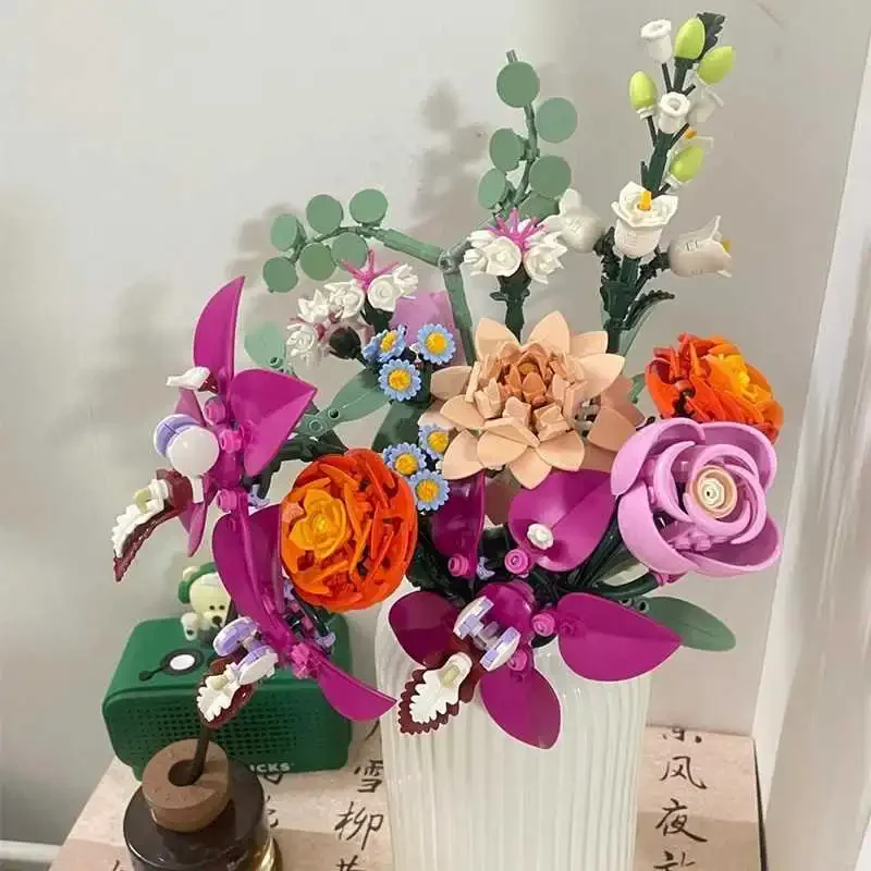 Nouveau MOC fleur rose fleur éternelle modèle blocs ornement saint valentin fille cadeau