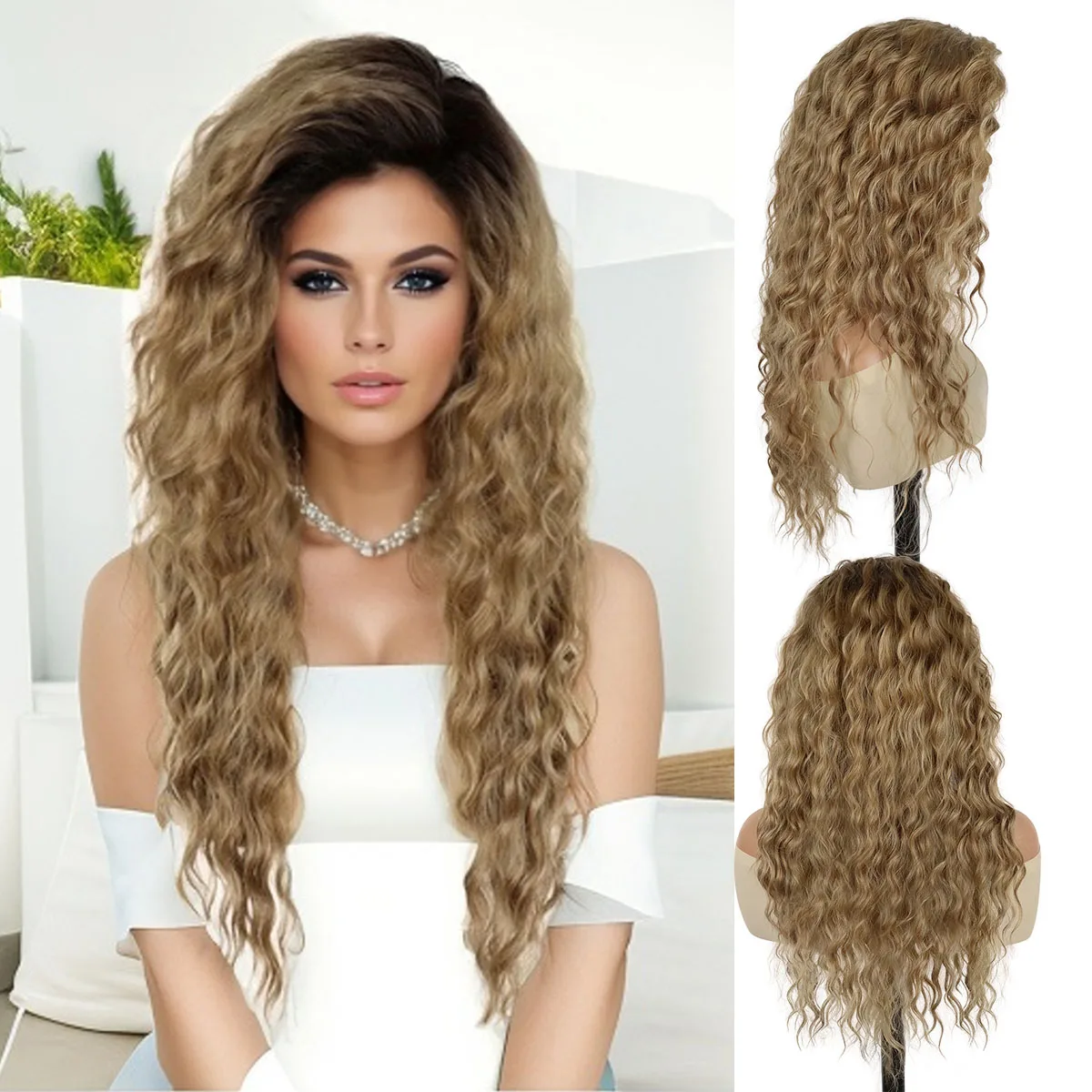 

Black Roots Ombre Brown Wig Synthetic Hair Long Casual Wigs for Women Fashion Hairstyles Gradient Color Female Wigs Wife Gifts