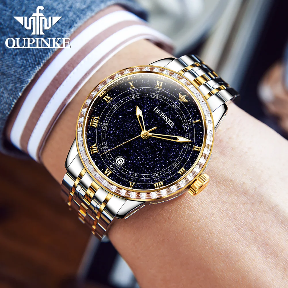 Imagem -05 - Oupinke Original Relógio Mecânico Automático para Homem Estrela Diamante Design Luminoso à Prova Dwristver Água Relógio de Pulso dos Homens de Luxo Montre Homme