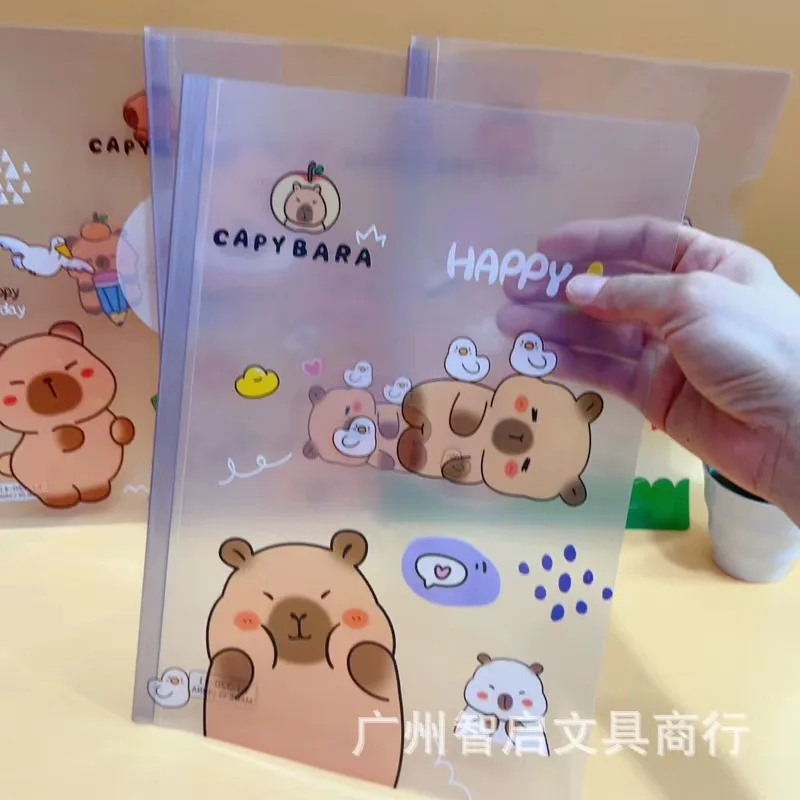 Capybara Cartoon A4 Sliding Report File Folder, Paper Slide Grip, Cover Document File Holder, 40 Sheets, 4Pcs Set
