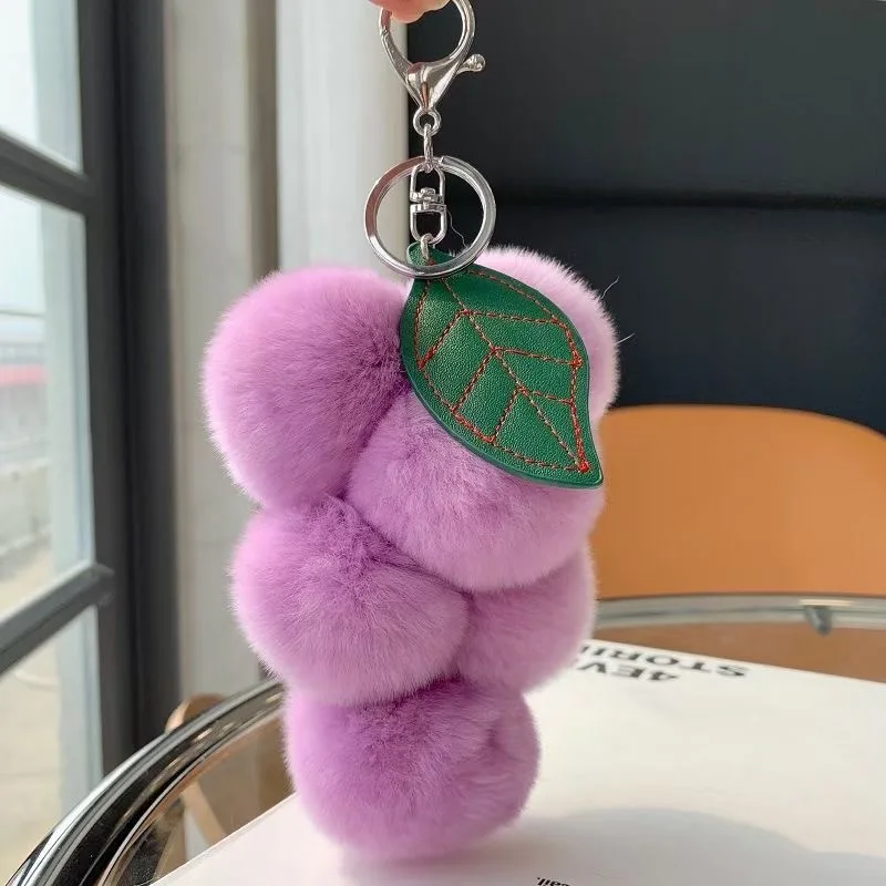 2024 New Pompom Grape Keychain Cute Fluffy Plush Grape Keychains Women Girl Bags Keyrings Cars Key Ring Gift Charming Decoration image 5