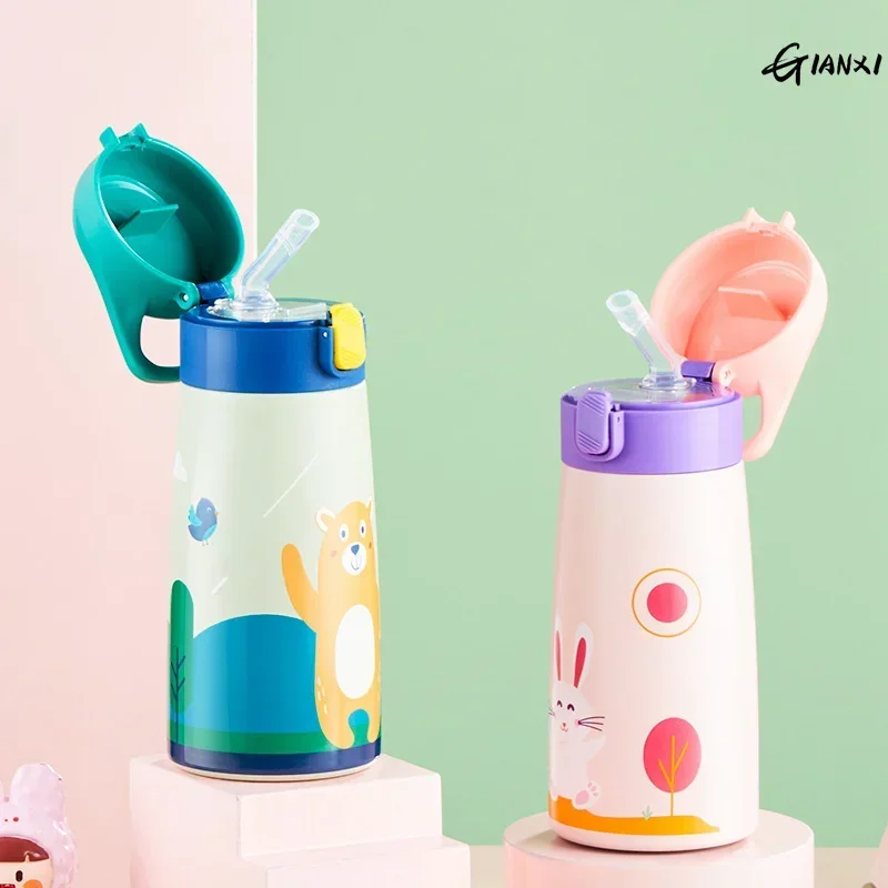 Children Thermos Water Bottle Kids Thermos Mug Baby Duck Billed Straw 316 Stainless Steel Vacuum Flasks Tumbler Thermo Cup