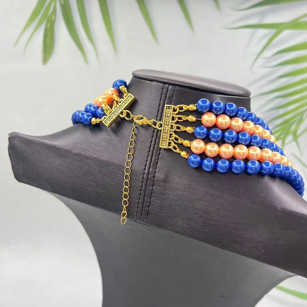 Sigma Gamma Rho Multi Layer Yellow Blue Bead Greek Letter Flower Shaped Charm Necklace