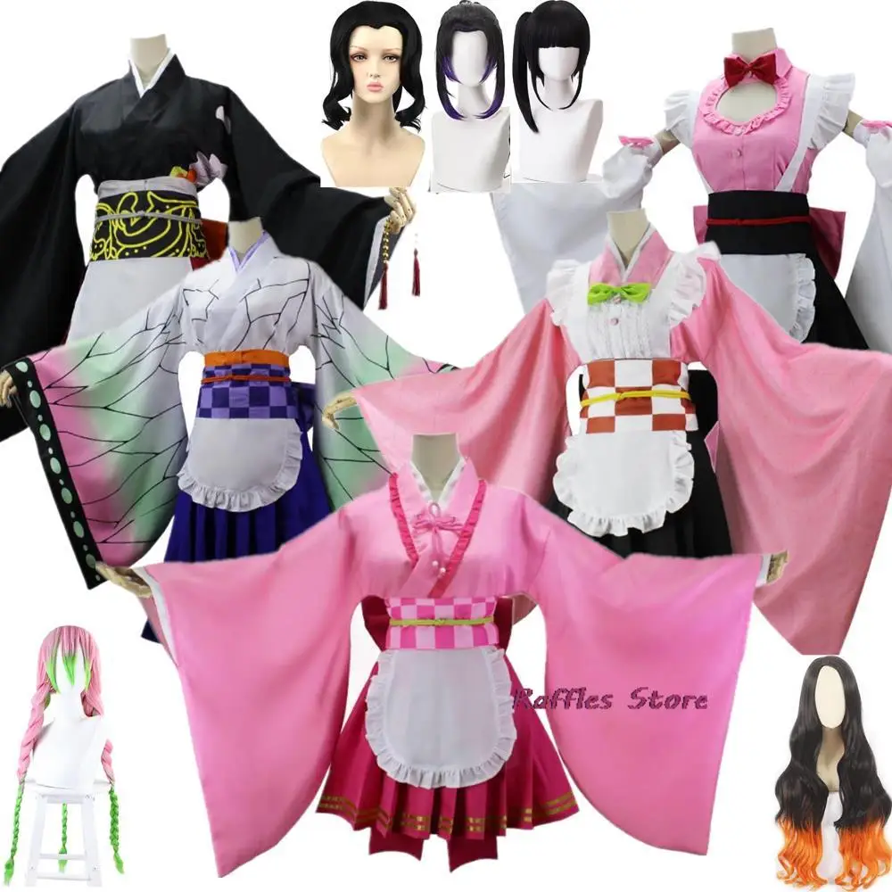 Kamado Nezuko Kanroji Mitsuri Kibutsuji Muzan Cosplay Costume Wig Anime Kisatsutai Sexy Maid Suit Hallowen Carnival Party Suit