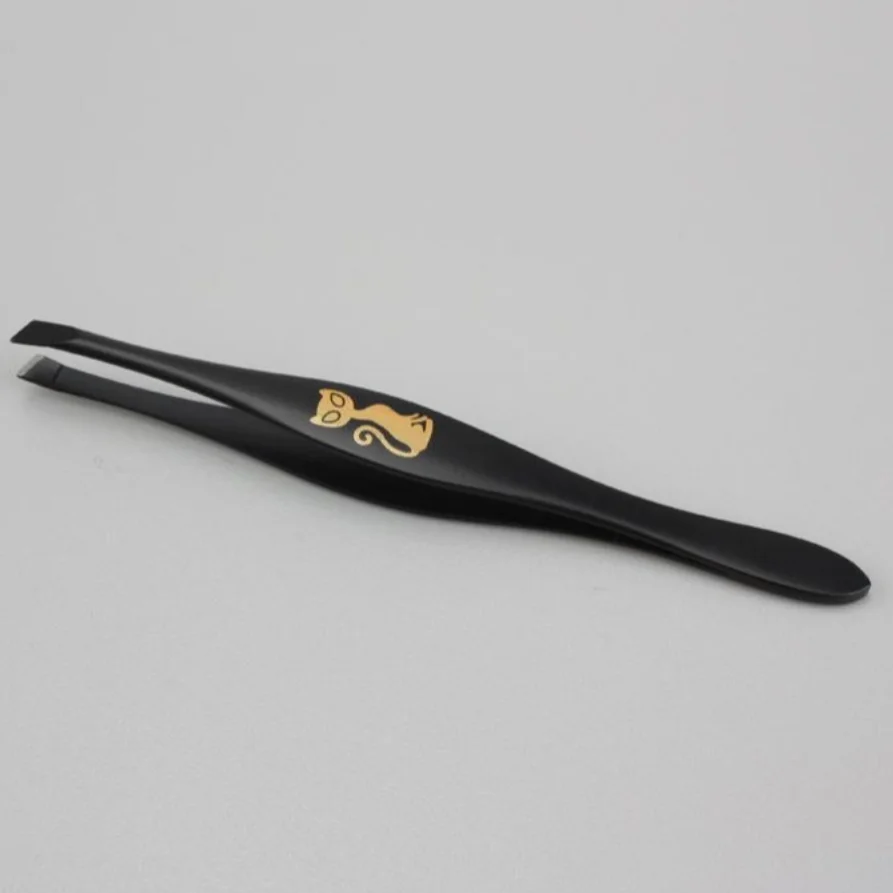 Slant Tweezers Shape Hair Pluckers Spray Paint Cartoon Cat Pattern Eyebrow Trimming Ultra-thin Stainless Eyelash Tweezers