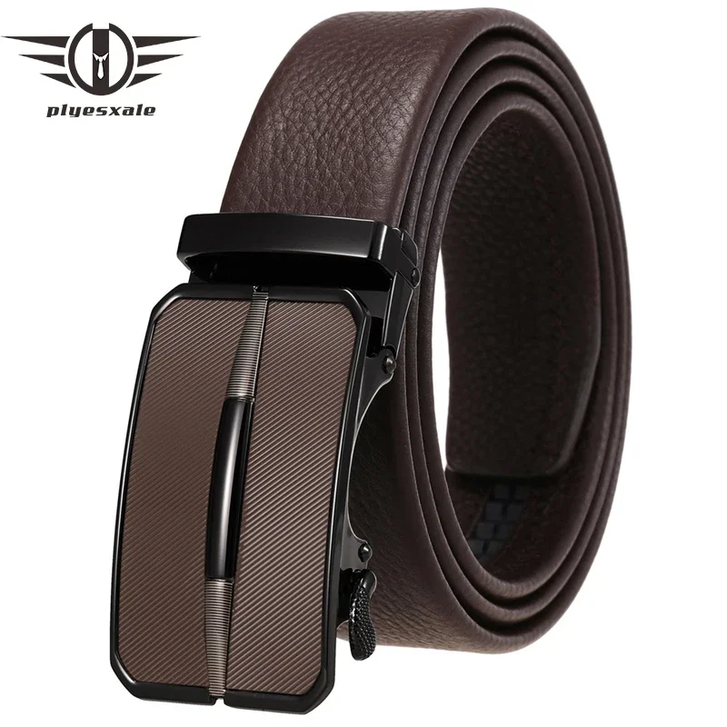 

Plyesxale 2024 New Men Genuine Leather Belt Luxury Designer Brand Mens Automatic Buckle Belts ceinture homme luxe marque G1514