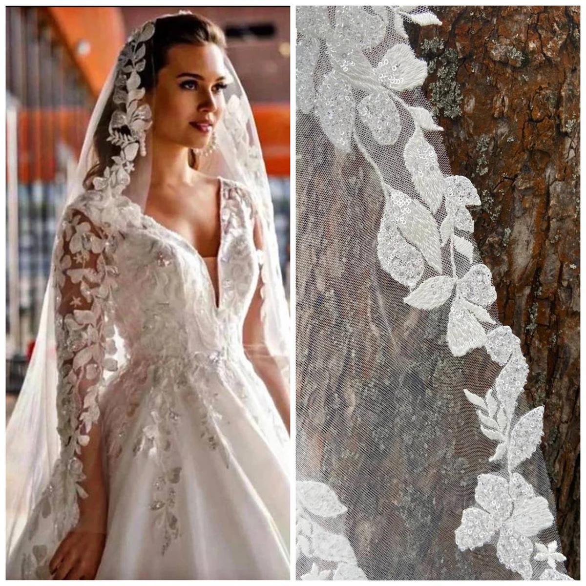 Luxury Wedding Veils For Brides Cathedral 1 Tier Sequins Floral Lace Edge With Comb White Ivory Customized 3M Bridal Accessories