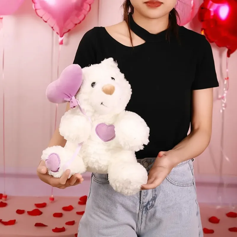 Valentines Day Heart Bear Plush Toy Wedding Proposal Gift for Girlfriend Anniversary Romantic Stuffed Animal Doll Home Decor