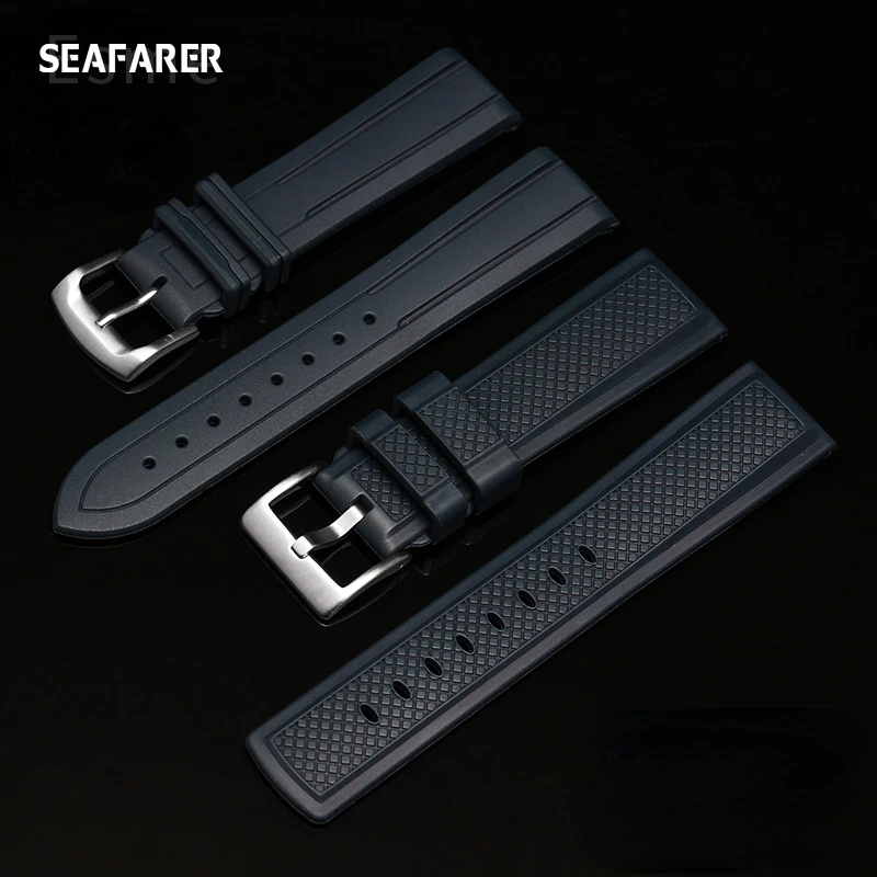 WatchBands for Seiko Breitling Wanguo Fluorine Rubber Watch Band Men Waterproof Watch Strap Bracelet Female Accessories