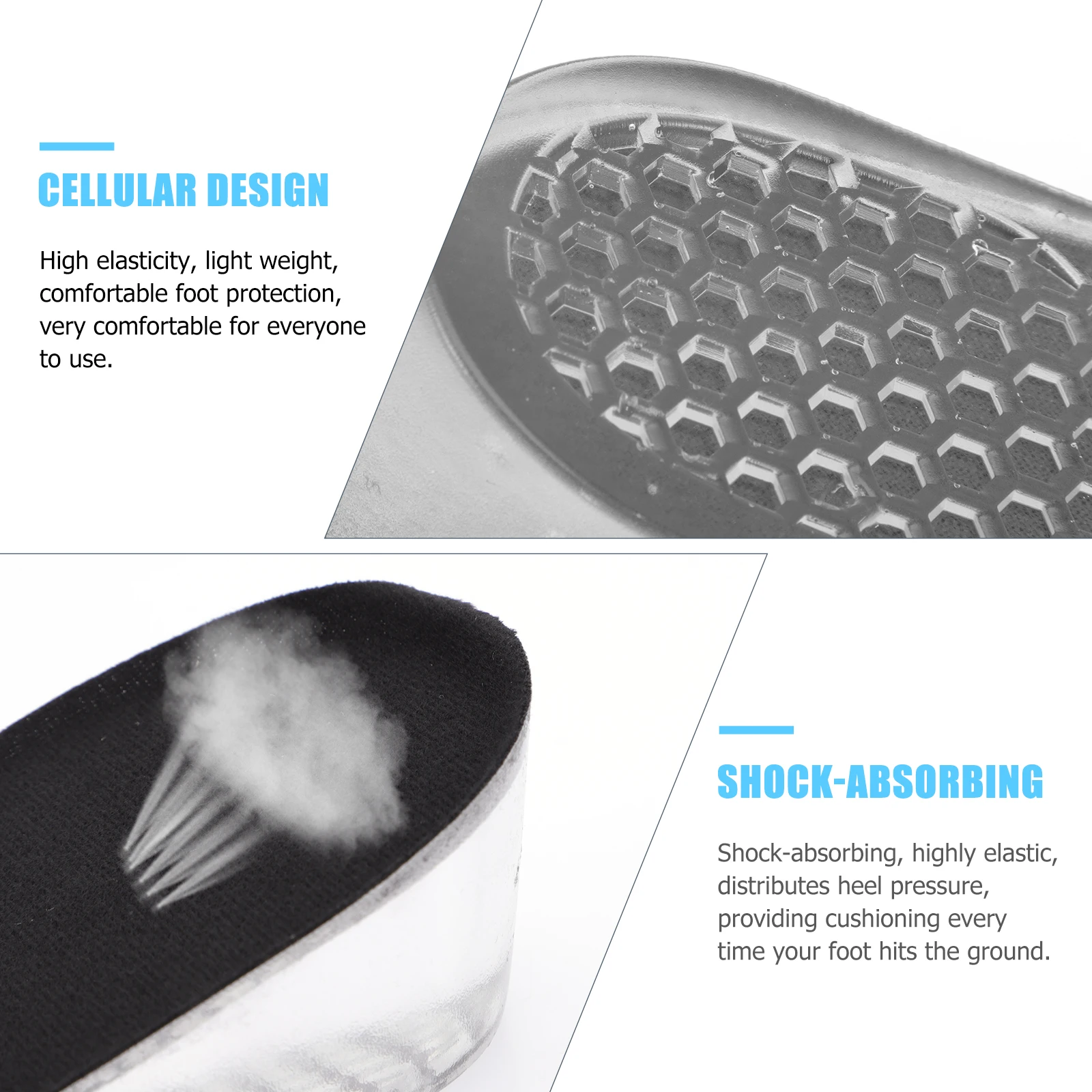 

3 Pairs Height Increasing Insoles Taller Shock Absorbing Heel Lift Pads Black Women Foot Care Tools Lightweight Comfort