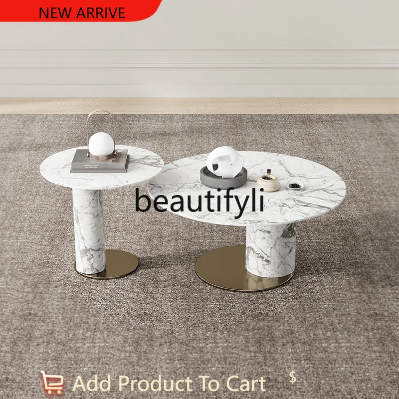 

Light luxury round natural marble coffee table living room modern simple small apartment combination coffee table G1218