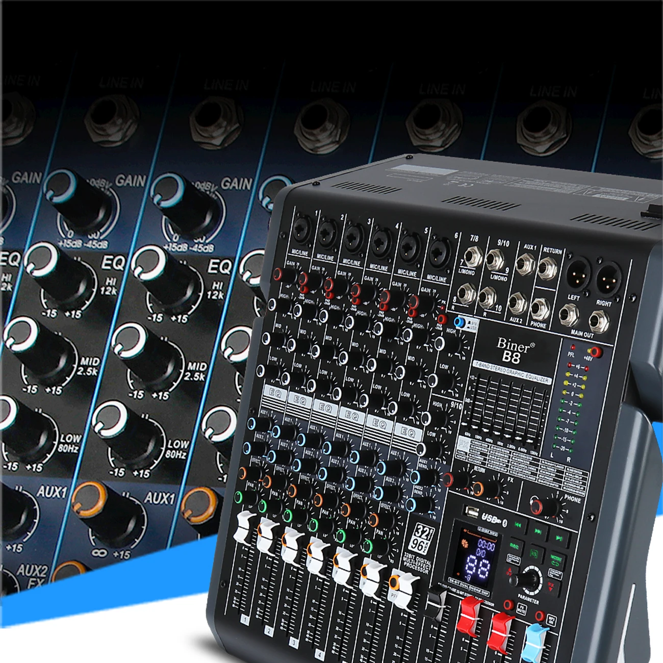 B8 Professional  Audio Mixer Built in 99 Reverb Effect 10 Channel DJ Digital USB console audio interface usb