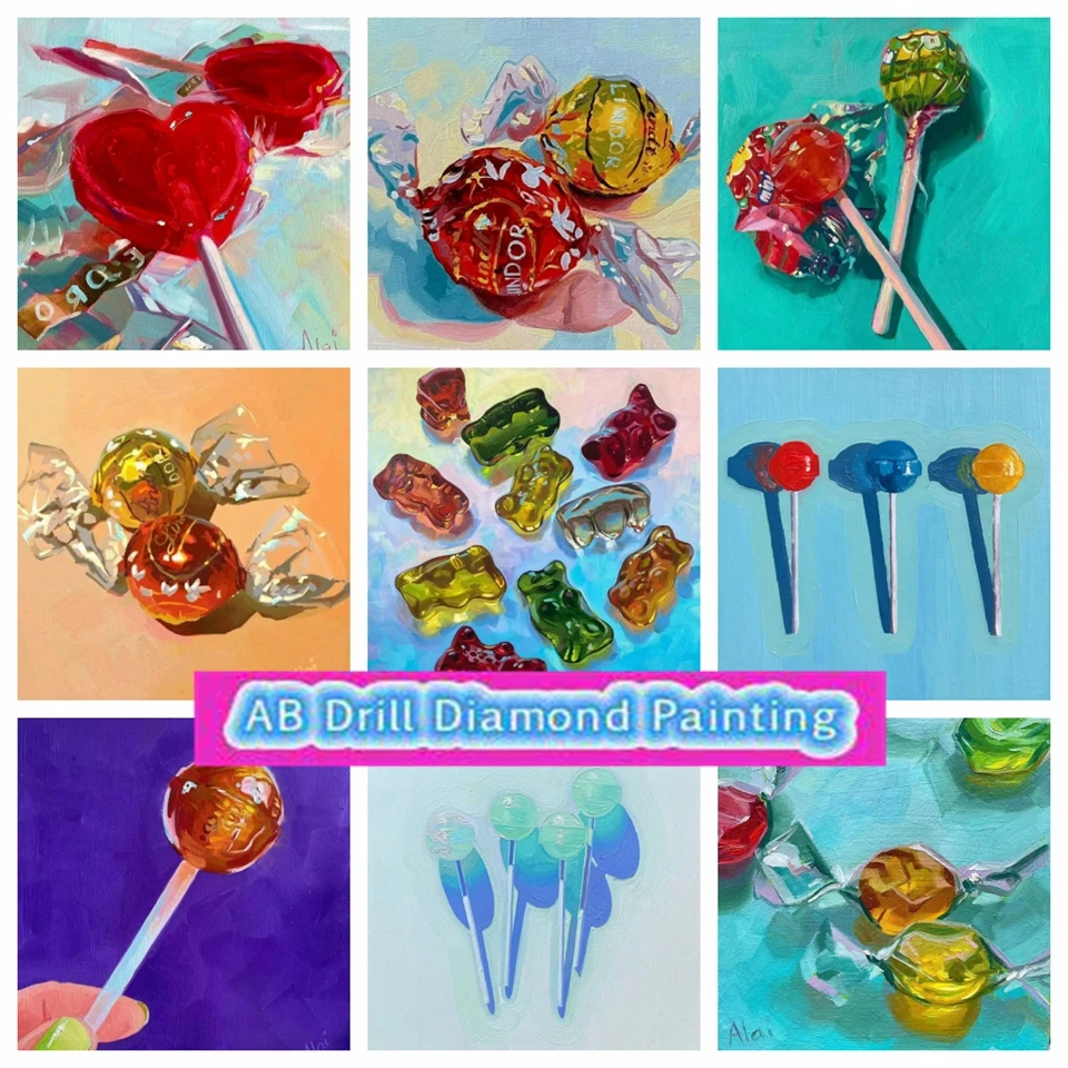 Candy Oil Painting AB Drill Diamond Art Painting Colored Lollipops New 5d Mosaic Cross Stitch Kits Home Decor Gift For Children