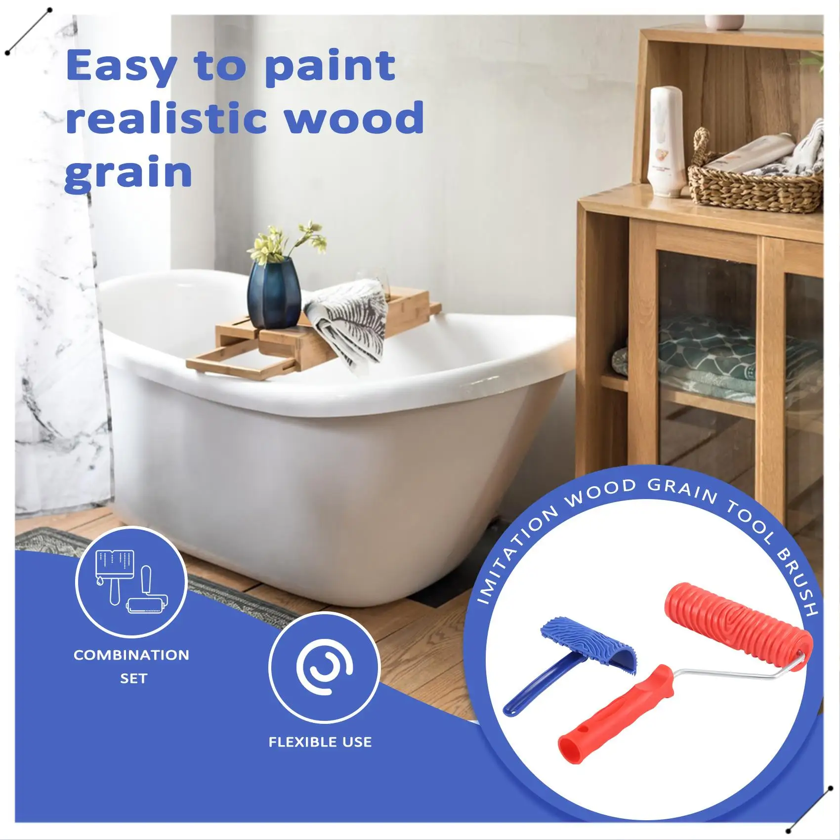 Imitation Wood Pattern Tool Set Eg300t 7 Inch Rubber Roller + Ms16 Imitation Realistic Wood Grain Tool Wood Grain Coating Emboss