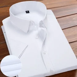 Summer Men's White Shirt Lapel Slim Business Classic Solid Color Short-sleeved Formal Work Shirt Male Brand Clothing