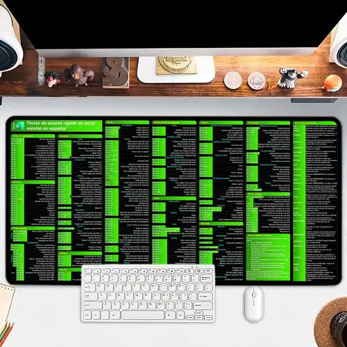 Excel teclas de acceso directo en español Alfombrilla de ratón Alfombrilla de ratón grande, alfombrilla de escritorio, base antideslizante, lavable para uso en la oficina y el hogar