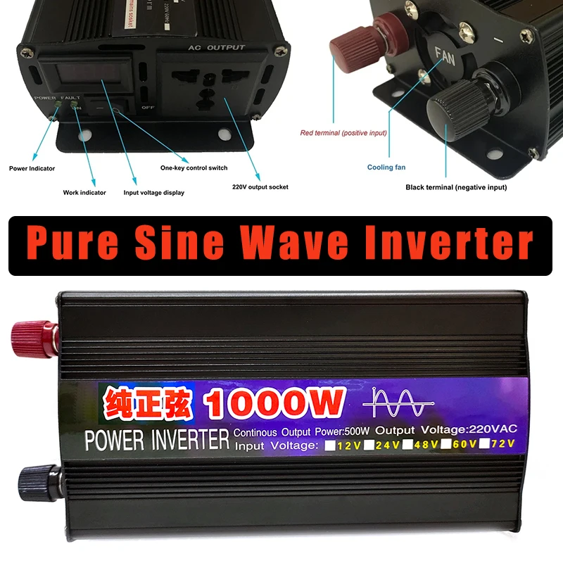 

DC12V To AC110V/AC220V Pure Sine Wave Inverter 50Hz/60Hz Converter Solar System/Panel/Home/Outdoor/RV/Camping Voltage Inverters