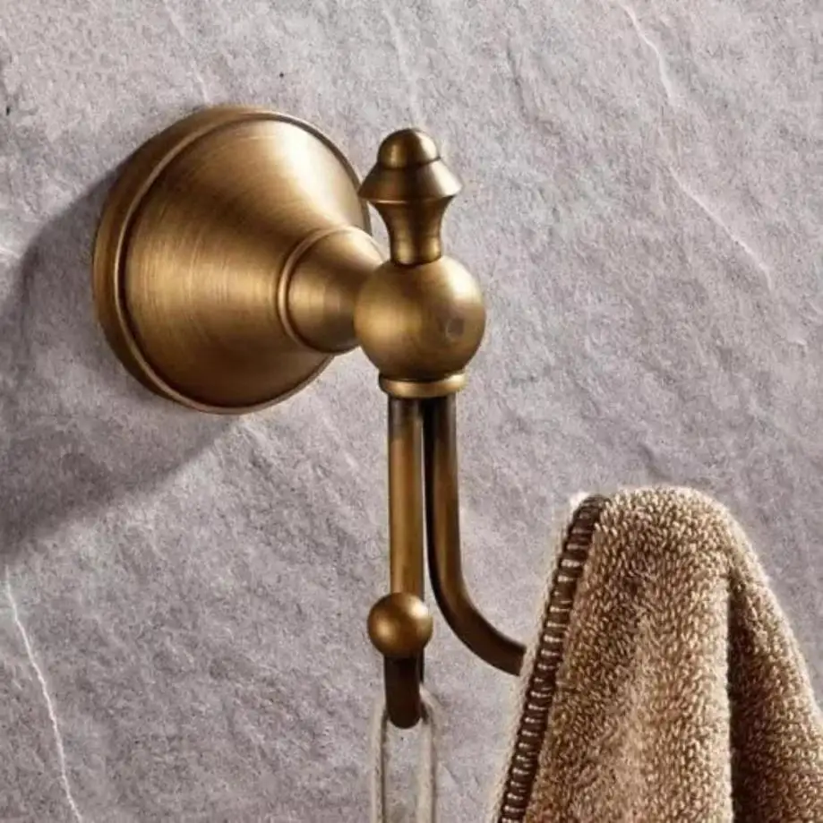 Vintage Wall Mounted Towel Hook Antique Brass Double Robe Coat Hanger Bathroom Kitchen Door Hook Hardware Accessory